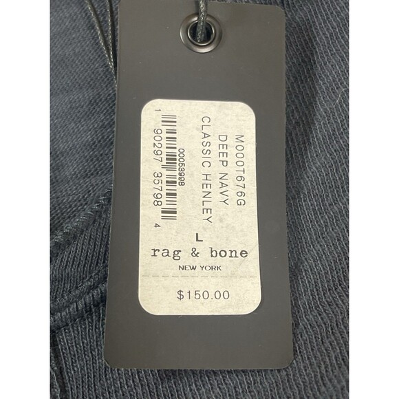 Rag & Bone Long Sleeve Henley Classic Men’s Large Deep Navy 100% Cotton NWT - Picture 9 of 10